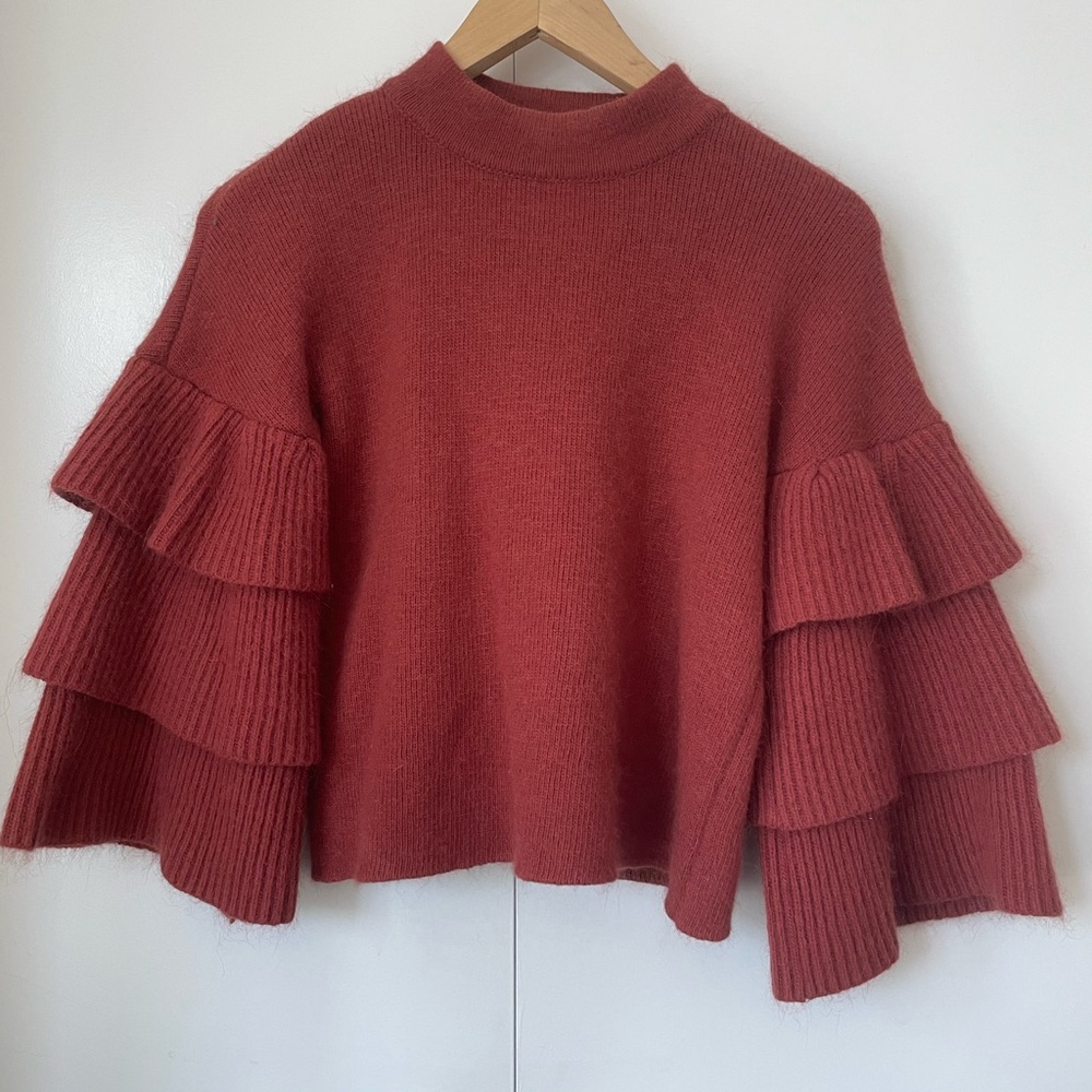 Burnt Red Mohair sweater with balloon sleeves